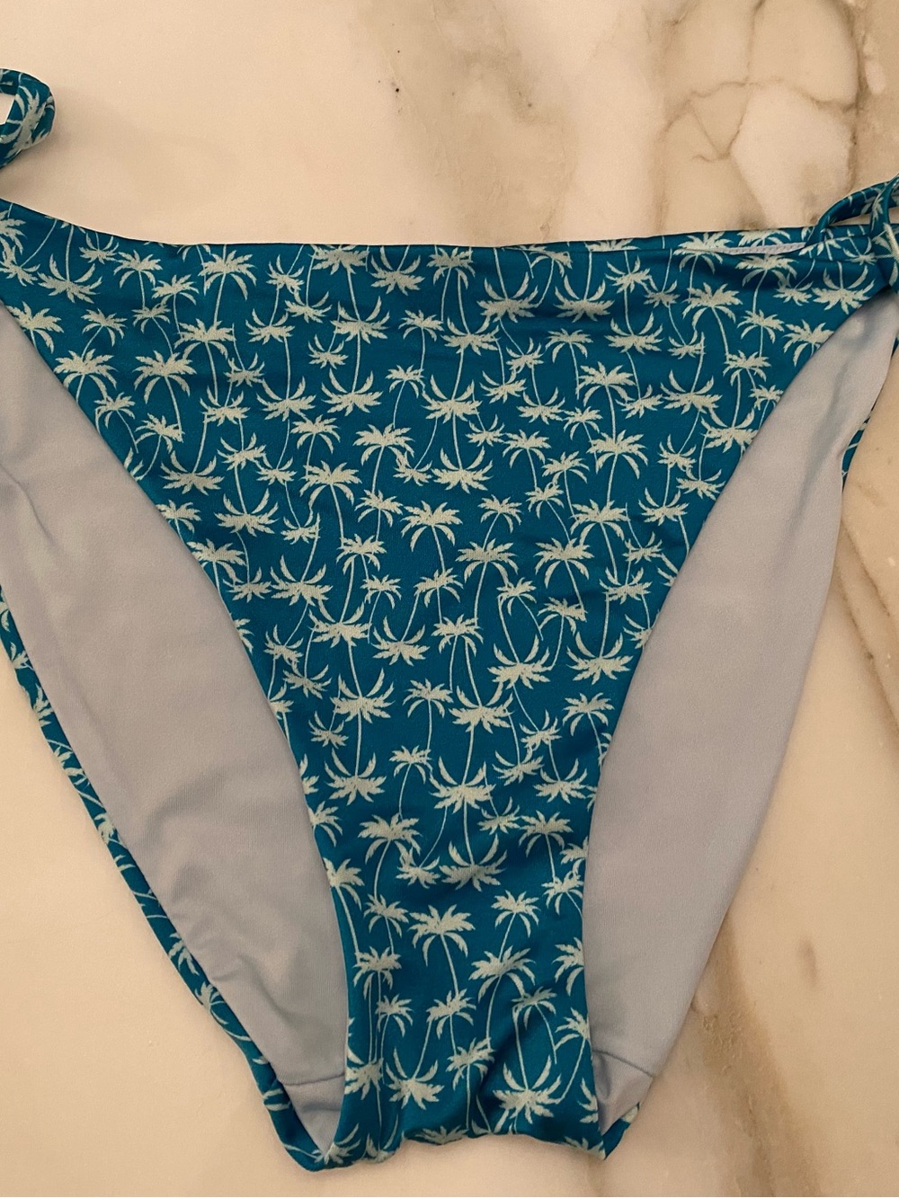 Victoria's Secret Teal Bikini Bottom with White Palm Print